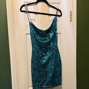 Dazzling Teal Sequin Mini Dress